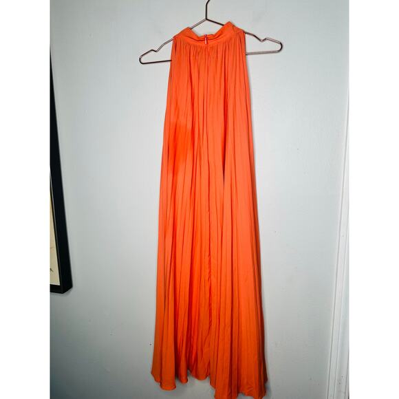 TOME COLLECTIVE Burnt Orange Accordion Pleated Mock Neck Midi Dress Size Small - Picture 4 of 9